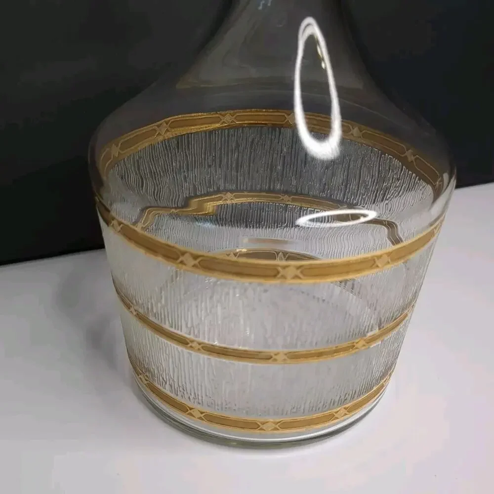 Mid Century 22K Gold CULVER VALENCIA Glass Decanter 5 Stem Wine Glasses